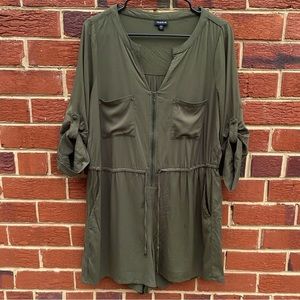 Torrid olive green womens romper with drawstring waist pockets accents size 00